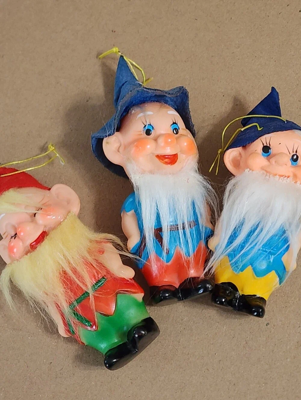 Vtg Elf Pixie Dwarf Gnome Felt Rubber Face Doll Christmas Japan Lot Of 3